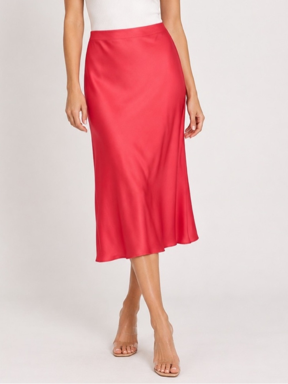 J.Crew Gwyneth Coral Red Satin Midi Slip Skirt Size Small 6127